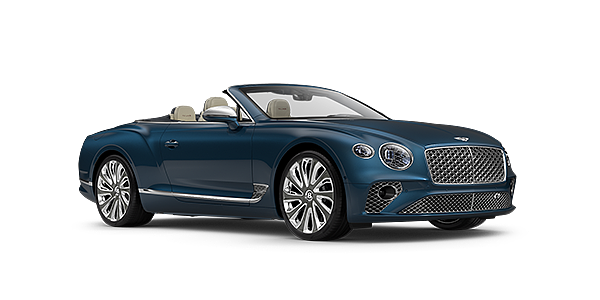 Bentley Zug Bentley GTC Mulliner convertible in Light Windsor Blue paint front 34