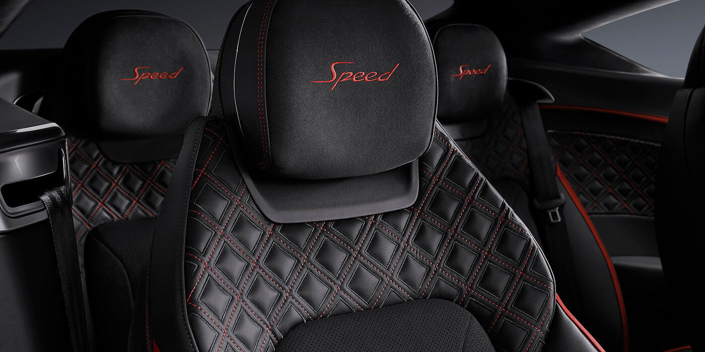 Bentley Zug Bentley Continental GT Speed coupe seat close up in Beluga black and Hotspur red hide