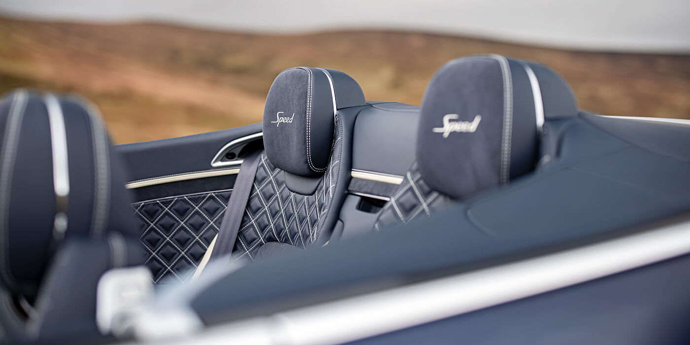 Bentley Zug Bentley Continental GTC Speed convertible rear interior in Imperial Blue and Linen hide
