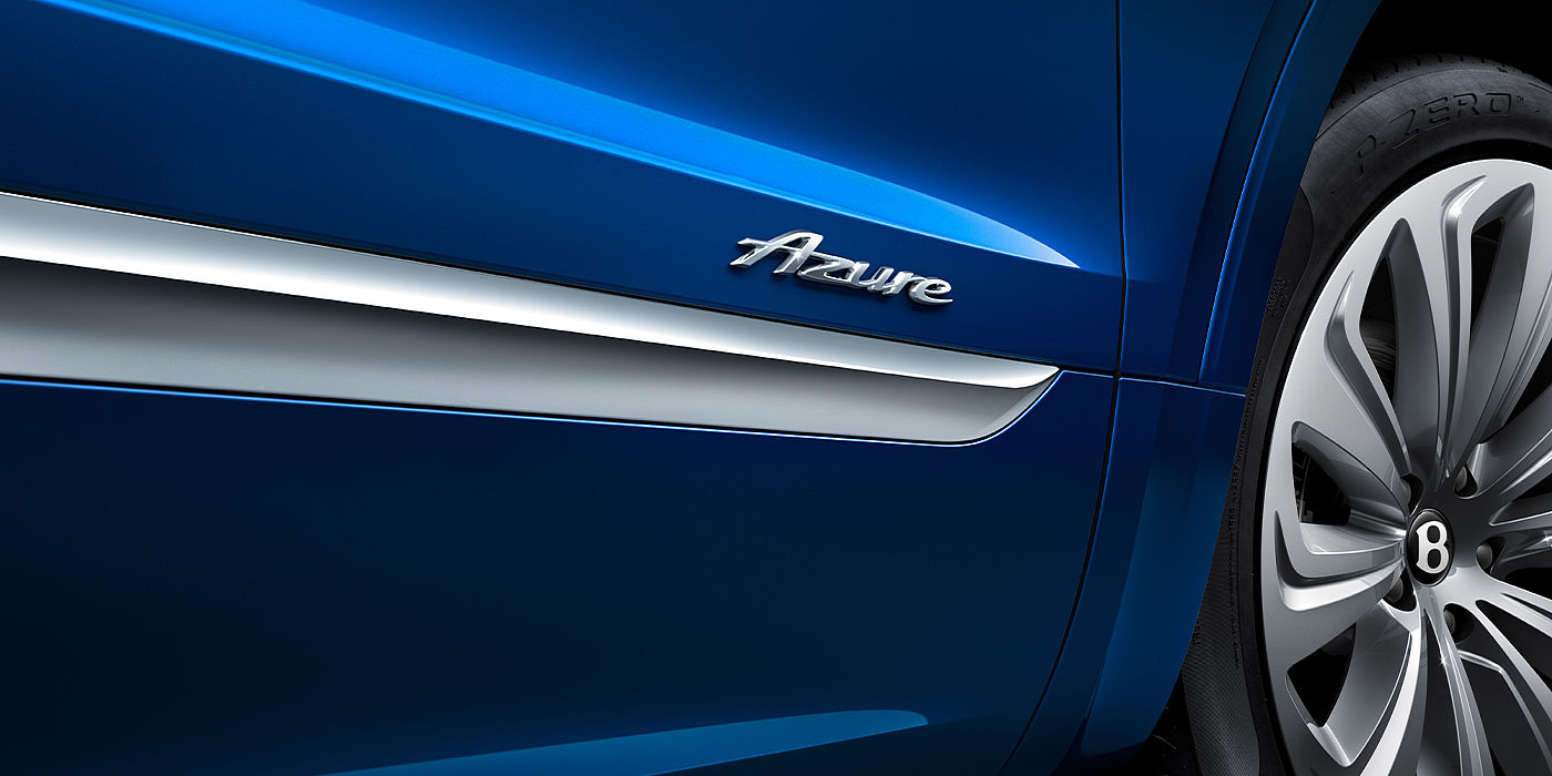 Bentley Zug Bentley Bentayga Azure SUV Sequin Blue paint with Azure badge close up