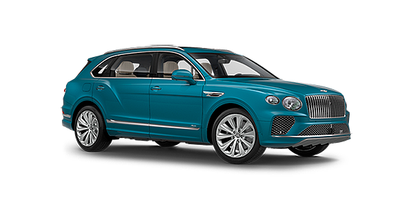 Bentley Zug Bentley Bentayga EWB Azure front side angled view in Topaz blue coloured exterior. 