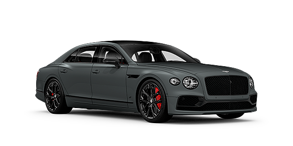 Bentley Zug Bentley Flying Spur S front side angled view in Cambrian Grey coloured exterior. 