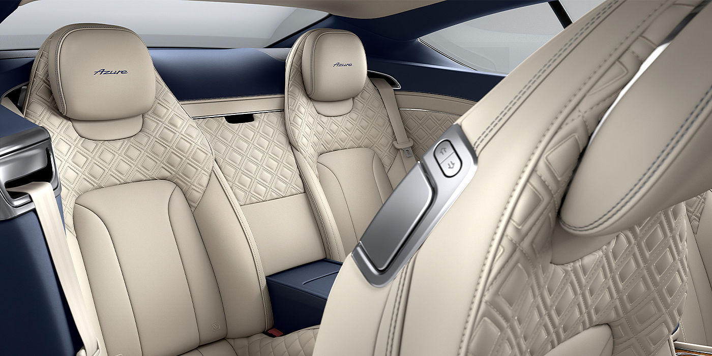 Bentley Zug Bentley Continental GT Azure coupe rear interior in Imperial Blue and Linen hide