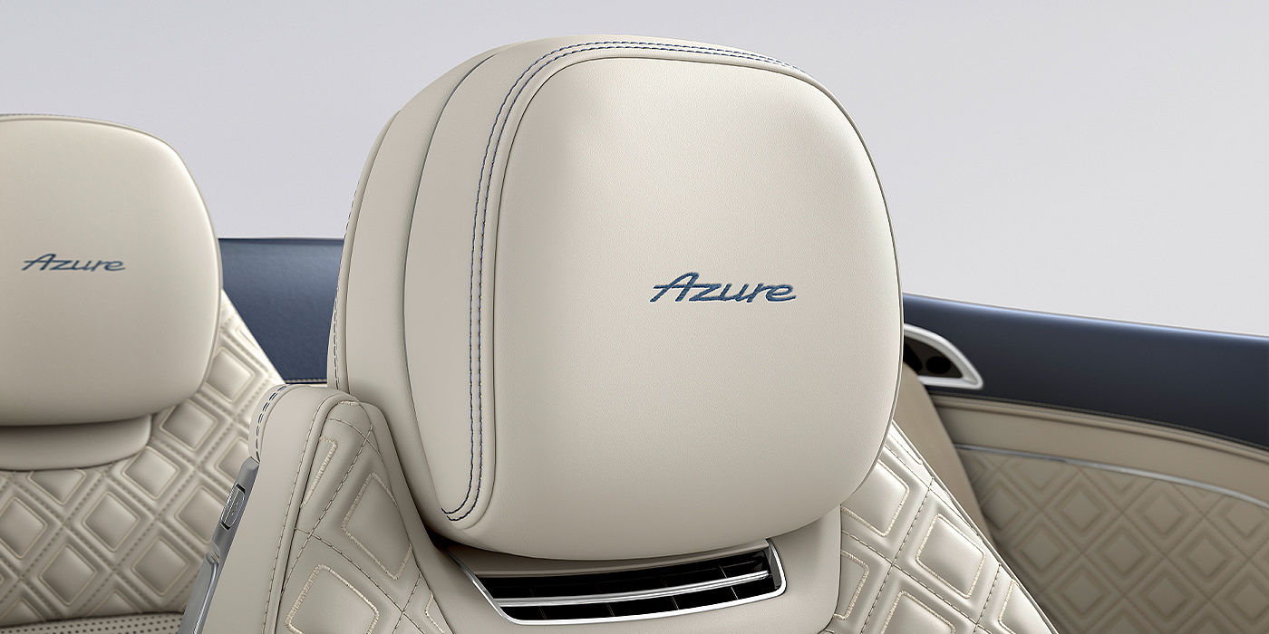 Bentley Zug Bentley Continental GTC Azure convertible seat detail in Linen hide with Azure emblem
